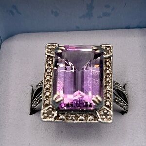 Stunning 925 Sterling Silver Amethyst Statement Ring-Size 8-Marked HOU